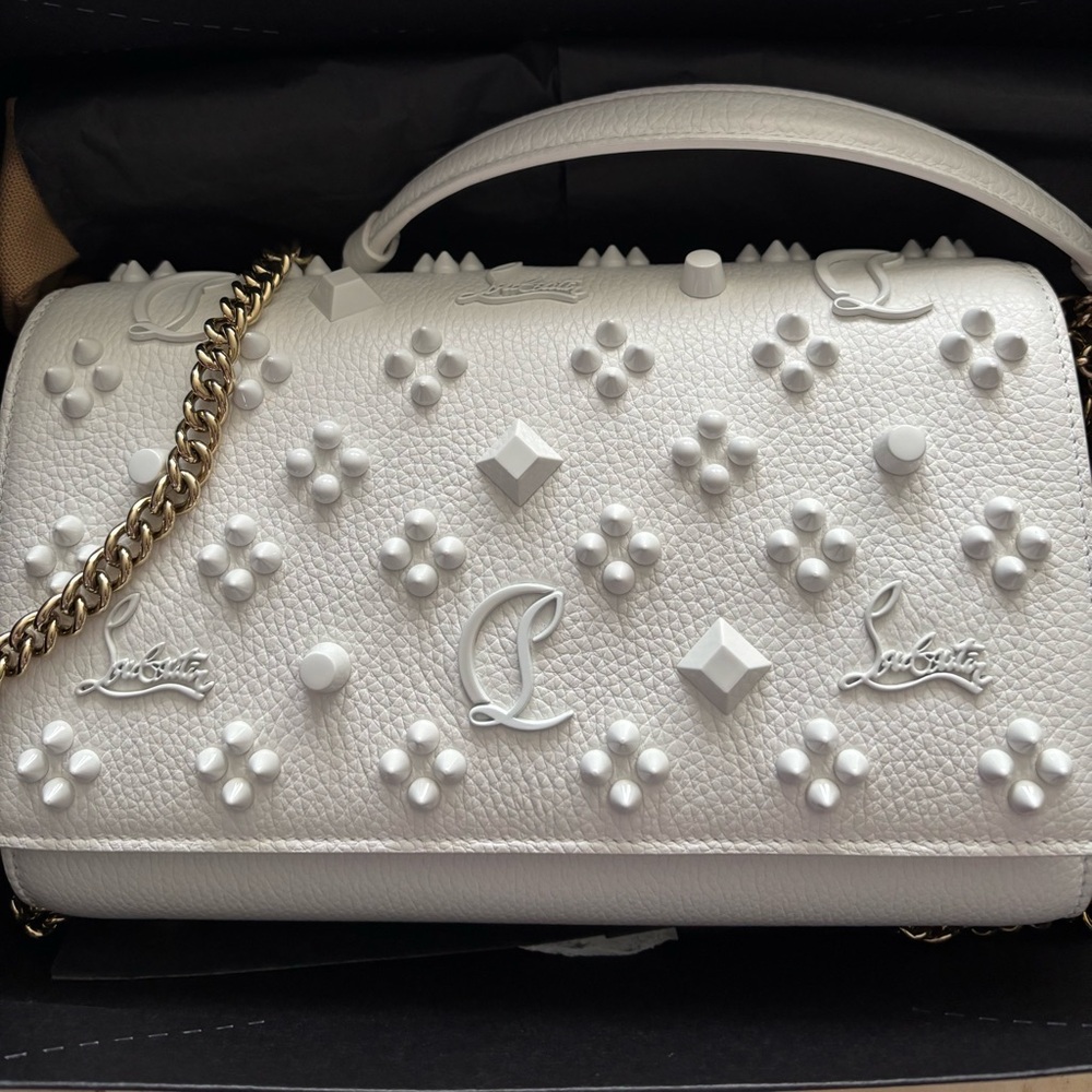 Christian Louboutin Paloma Studded Leather Clutch Handbag in White